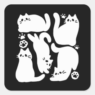 Sticker Carré Silhouettes de chaton blanc - Design Feline mignon