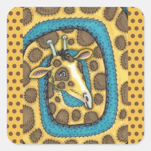 STICKER CARRÉ SILLEMENT GIRAFFE LONG COU ET SPOTS, FUNNY FOLK AR