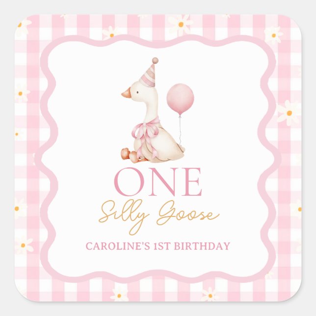 Sticker Carré Silly Goose Daisy En vichy 1er Anniversaire Sticke (Devant)