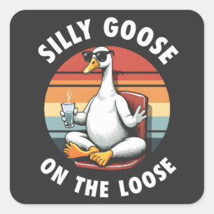 Sticker Carré Silly Goose sur Loose Meditation Yoga Retro
