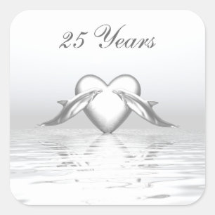 Sticker Carré Silver Anniversary Dolphins et Heart