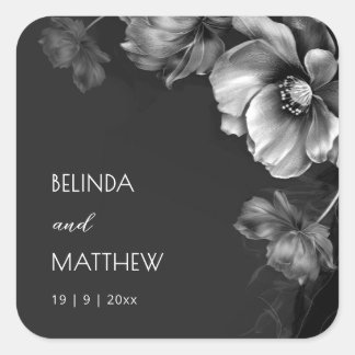 Sticker Carré Silver Black Floral | Mariage