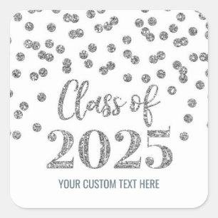 Sticker Carré Silver Confetti Graduation 2025