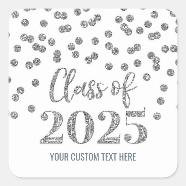 Sticker Carré Silver Confetti Graduation 2025 (Devant)