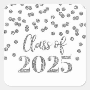 Sticker Carré Silver Confetti Graduation 2025