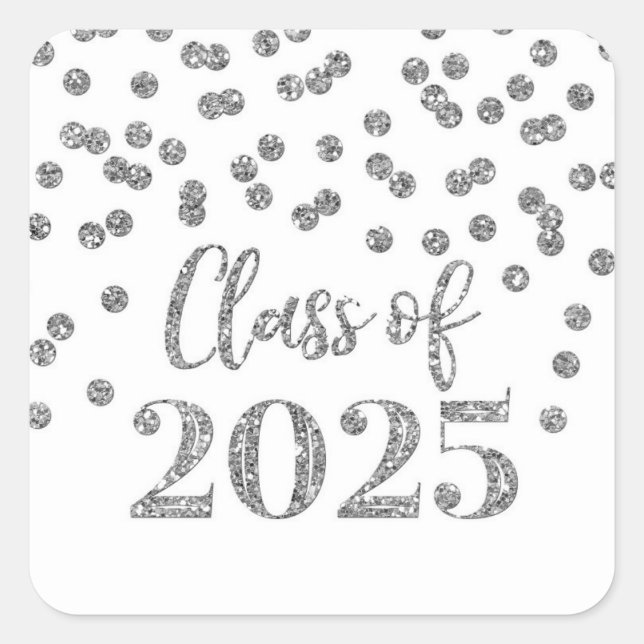Sticker Carré Silver Confetti Graduation 2025 (Devant)