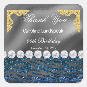 Sticker Carré Silver Foil Parties scintillant bleu foncé Zebra I