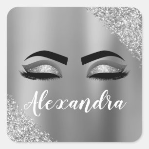 Sticker Carré Silver Glitter Sparkle Eyelashes Monogram