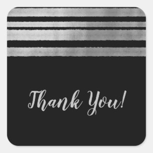 Sticker Carré Silver & Noir Moderne Chic Mariage élégant