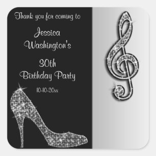 Sticker Carré Silver Stiletto & Treble Cleft Anniversaire Merci