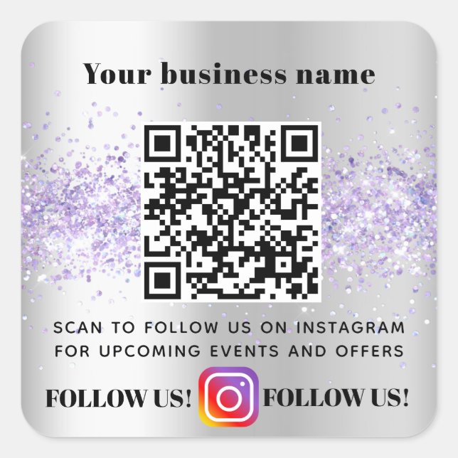 Sticker Carré Silver violet entreprise QR code Instagram (Devant)