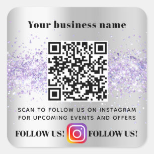 Sticker Carré Silver violet entreprise QR code Instagram