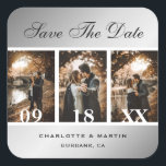 Sticker Carré Silver Wedding Save The Date<br><div class="desc">Easily personalize these save the date photo stickers with your own text and images. Silver wedding save the photo collage square stickers.</div>