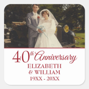 Sticker Carré Simple 40e anniversaire de mariage rubis Photo