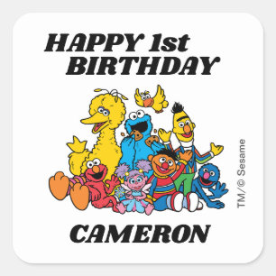 Sticker Carré Simple amis de Sesame Street 1er anniversaire