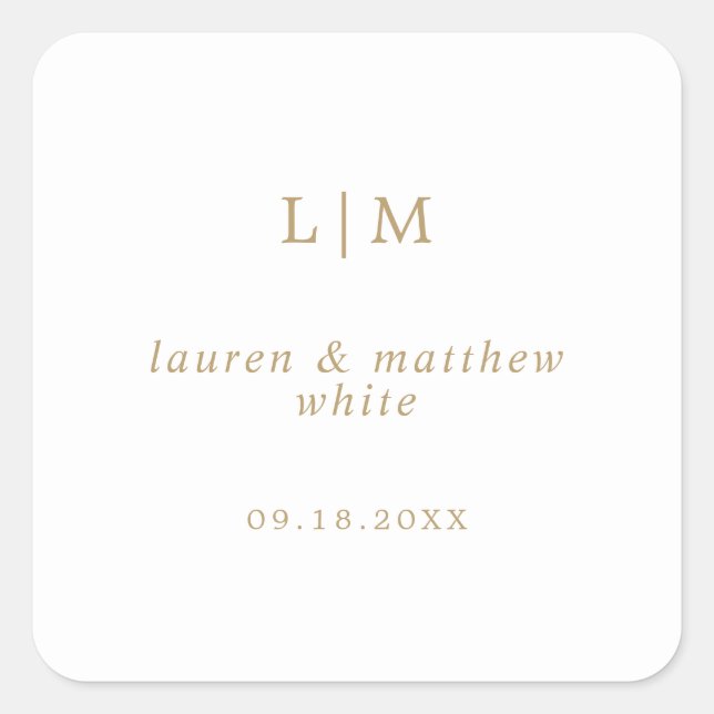 Sticker Carré Simple Antique Or Monogramme Mariage élégant (Devant)