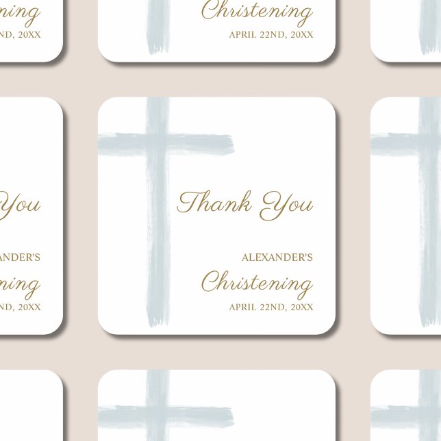 Sticker Carré Simple Blue Cross Thank You Christening Baptism (Créateur téléchargé)