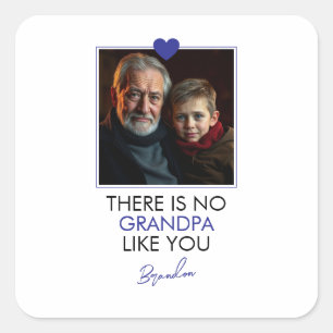 Sticker Carré Simple Blue Heart Grand-Enfant Grand-Parent Photo