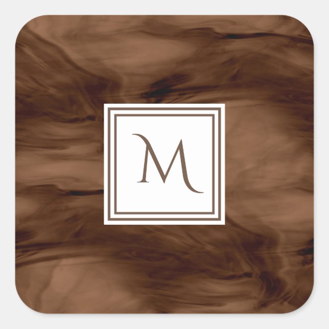 Sticker Carré Simple Brown foncé Marbre subtil Monogramme modern (Devant)