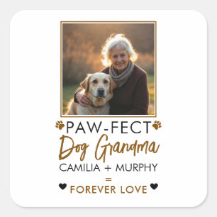 Sticker Carré Simple Brown & noir Texte Chien Grandma Photo