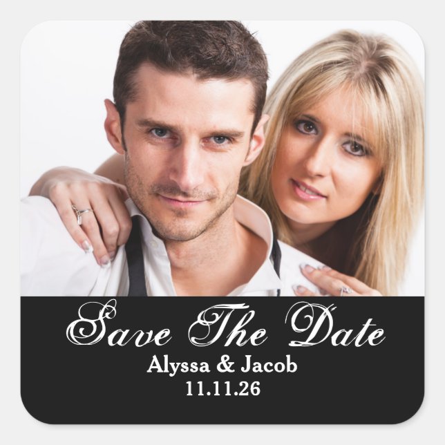 Sticker Carré Simple Couples Photo Save the Date Wedding Square (Devant)