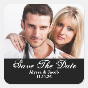 Sticker Carré Simple Couples Photo Save the Date Wedding Square