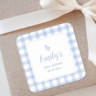 Sticker Carré Simple Elégant Bleu En vichy Plaid Baby shower gar