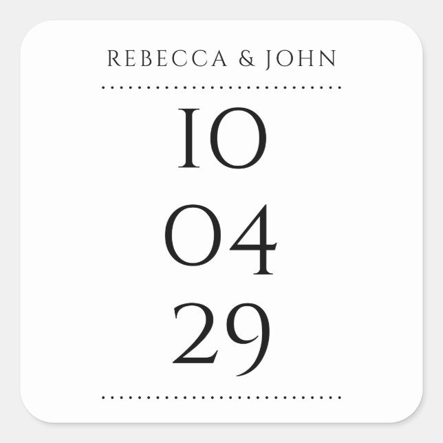 Sticker Carré Simple Élégant Date Spécial Mariage (Devant)