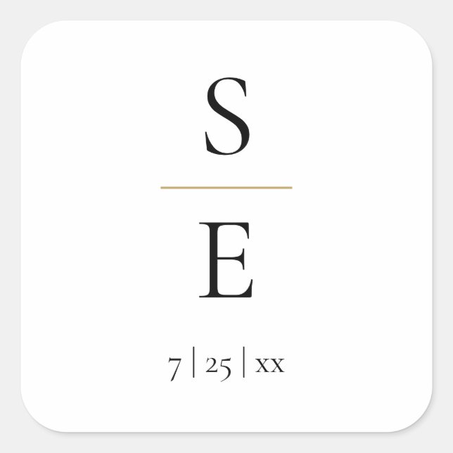 Sticker Carré Simple Élégant Monogramme Or Mariage (Devant)