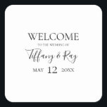 Sticker Carré simple et élégant pour mariage<br><div class="desc">Cet autocollant simple et élégant carré d'accueil de mariage est parfait pour votre mariage moderne minimaliste noir et blanc. Le design comporte une police contemporaine minimale accompagnée d'une calligraphie formelle. Gardez-le tel quel,  ou choisissez de le personnaliser avec vos propres oeuvres d'art ou photos !</div>