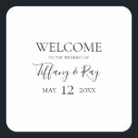 Sticker Carré simple et élégant pour mariage<br><div class="desc">Cet autocollant simple et élégant carré d'accueil de mariage est parfait pour votre mariage moderne minimaliste noir et blanc. Le design comporte une police contemporaine minimale accompagnée d'une calligraphie formelle. Gardez-le tel quel,  ou choisissez de le personnaliser avec vos propres oeuvres d'art ou photos !</div>