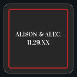 Sticker Carré Simple Las Vegas Black White Red Event<br><div class="desc">Simple autocollant personnalisé noir, rouge et blanc qui peut être utilisé avec n'importe quelle suite d'invitation! La police et les couleurs de notre design correspondent à "We're Getting Married". La suite Faire-part de mariage Las Vegas. Customisez avec vos noms et vos couleurs en cliquant sur le bouton "Modifier la conception"...</div>