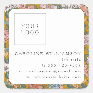 Sticker Carré Simple Logo Floral Jaune Bohème Entreprise Féminin