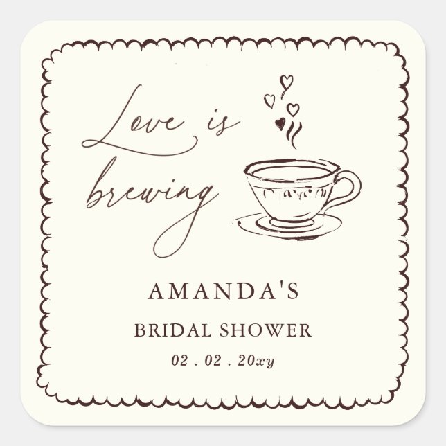 Sticker Carré Simple Love is Brewing Coffee Bridal Shower  (Devant)