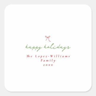 Sticker Carré Simple main tiré Bow rouge et vert Noël