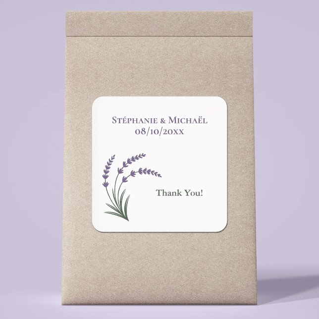Sticker Carré Simple Mariage au Lavande (Simple Lavender Wedding Square Sticker)