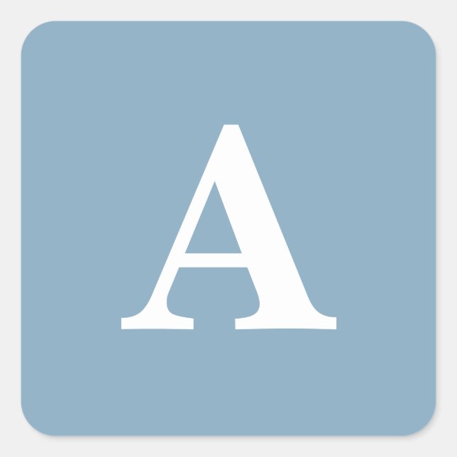 Sticker Carré Simple Mariage Dusty Blue Blanc Monogrammes Fête P (Devant)