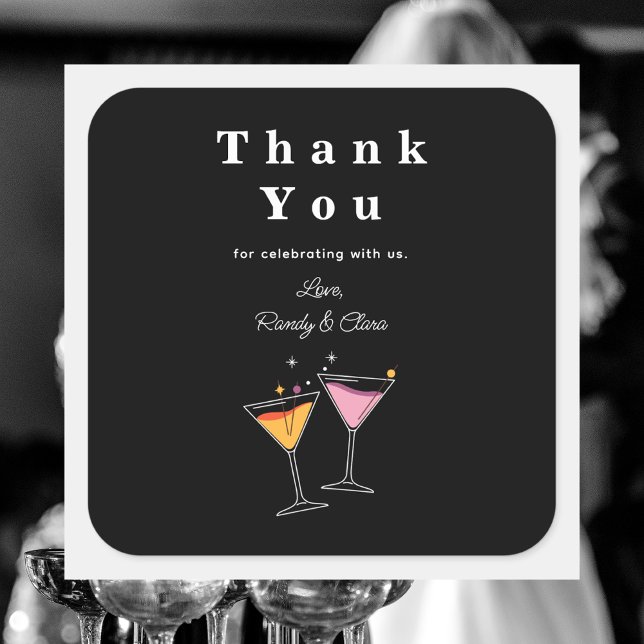 Sticker Carré Simple Merci noir et blanc élégant (Créateur téléchargé)