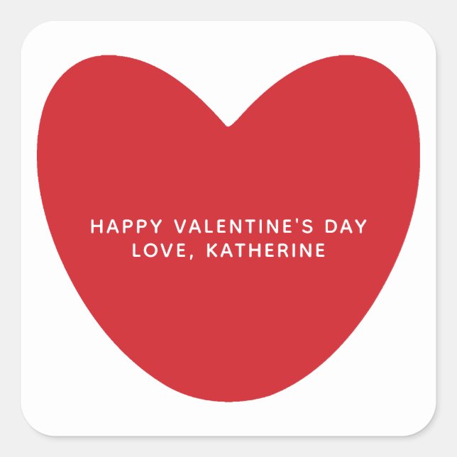 Sticker Carré Simple mignon coeur rouge personnalisé Saint Valen (Devant)