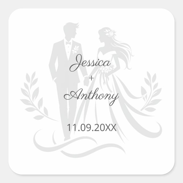 Sticker Carré Simple Minimalistc Elegant Custom Name Wedding (Devant)