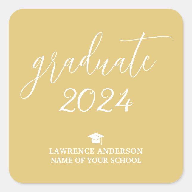 Sticker Carré Simple Minimaliste 2024 Graduate Graduate Gold (Devant)