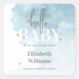 Sticker Carré Simple Modern Nous sommes sur Cloud 9 Baby Shower