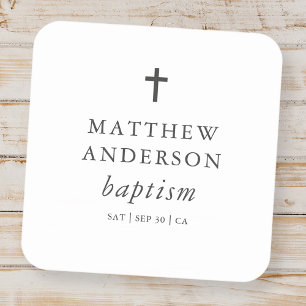 Sticker Carré Simple moderne Elegant Cross Baby Baptism