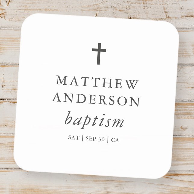 Sticker Carré Simple moderne Elegant Cross Baby Baptism (Créateur téléchargé)