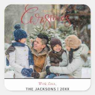 Sticker Carré Simple moderne Joyeux Noël Famille Photo