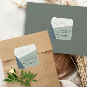 Sticker Carré Simple moderne Oh Baby Script Sage Green Tricolor