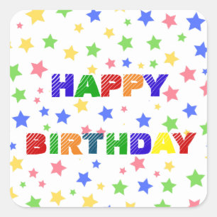 Sticker Carré Simple moderne Pastel Star fête d'anniversaire col