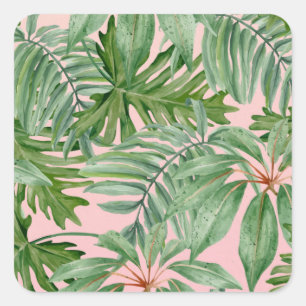 Sticker Carré Simple moderne Pink Palm Leaf Tropical Floral