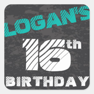 Sticker Carré Simple moderne Turquoise gris et noir Anniversaire