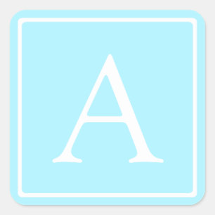 Sticker Carré Simple Monogramme Bleu Ciel